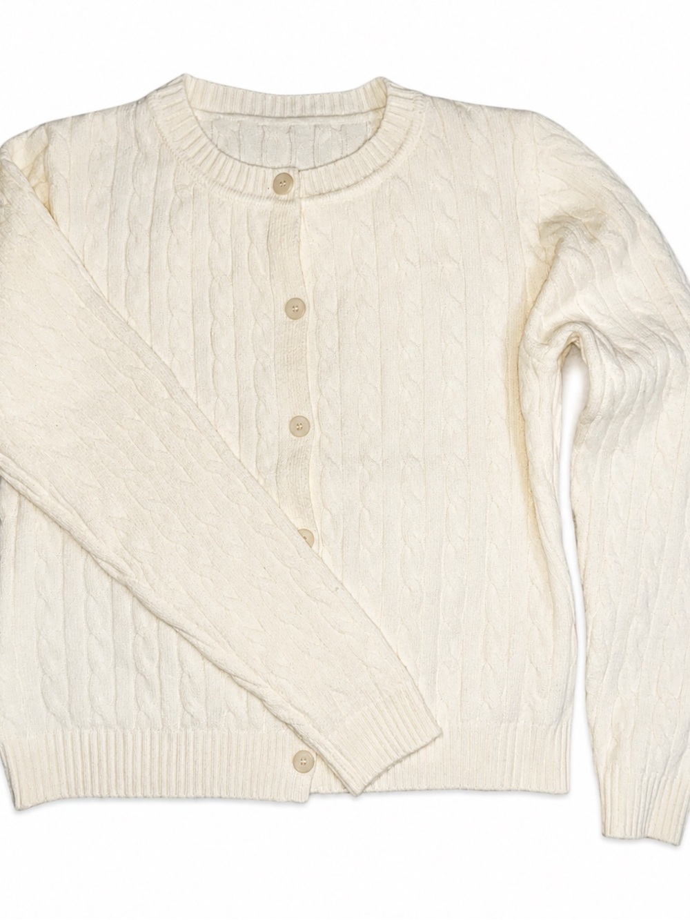 Women's Cream Cable Knit Button-Front Sweater